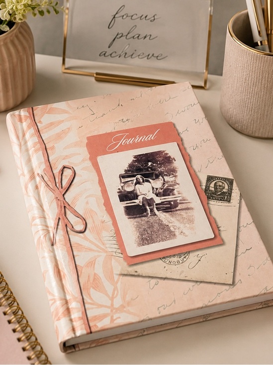 Other - Elegant Vintage Style Pink Writing Journal Spiral Bound Photo Insert Notebook